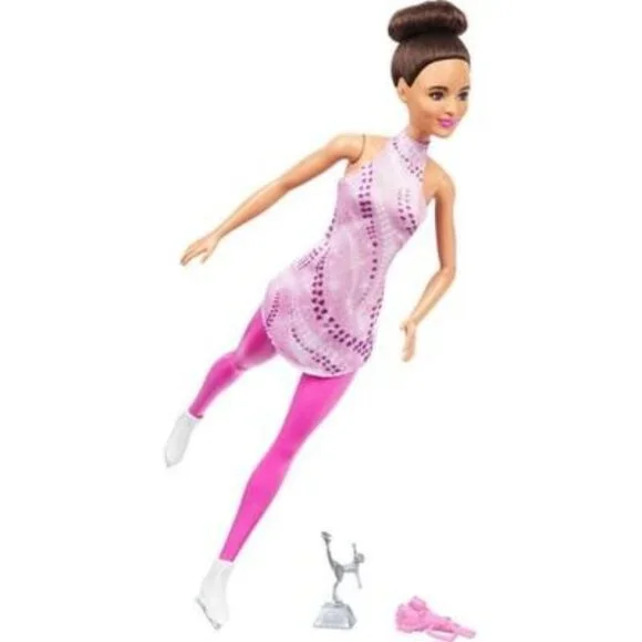 Barbie Ice Skater Doll With Trophy Pink Outfit & Accessories, New - Picture 3 of 9